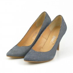 Wzorzyste czółenka na szpilce, wykonane z naturalnej dekorowanej skóry - MODEL 1325