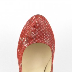 "Batmany" - Czółenka na obcasie z naturalnej wzorzystej skóry - MODEL 1353B